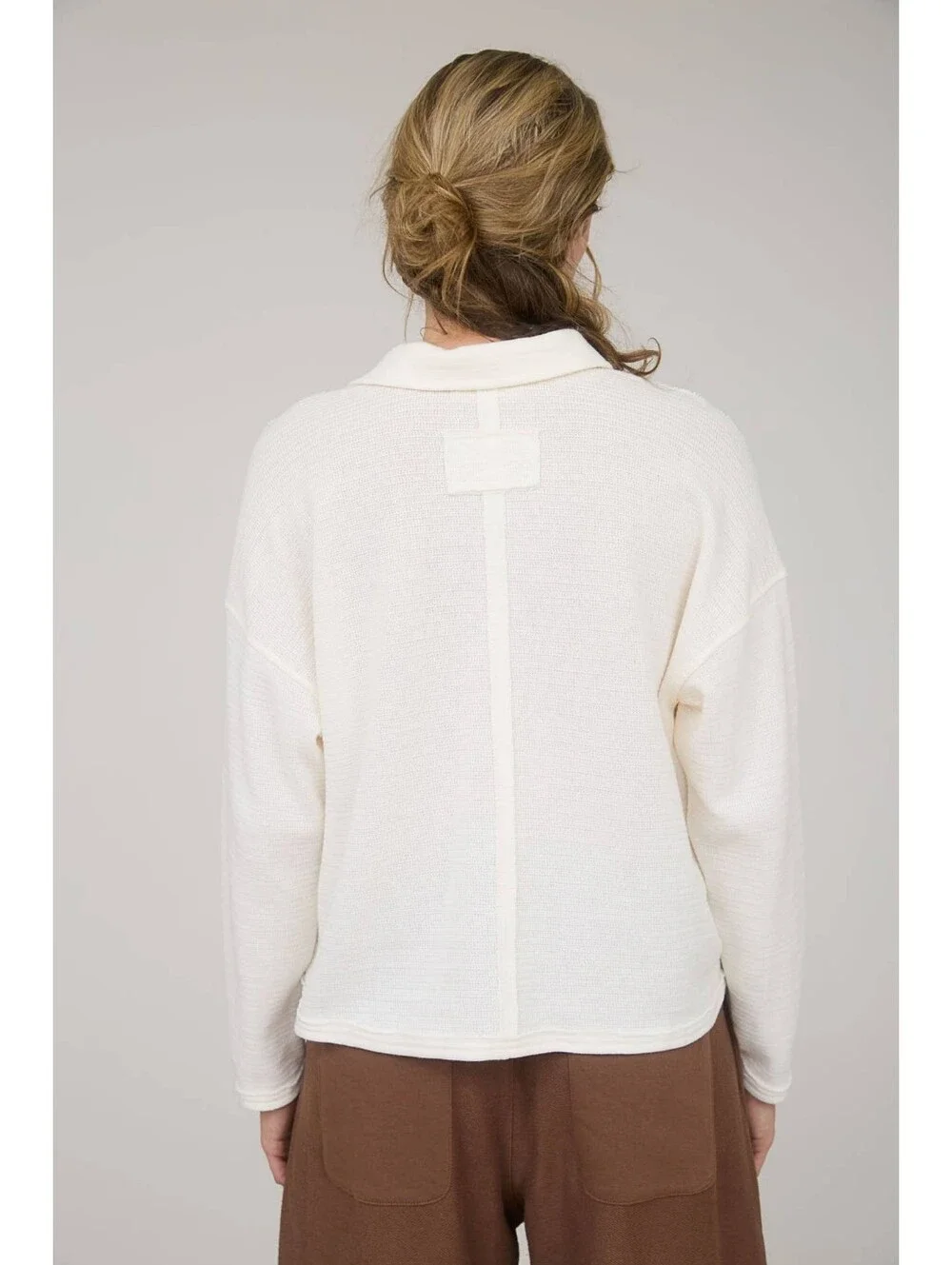 J.O.A. EXPOSED SEAM LONG SLEEVE TEXTURED KNIT POLO